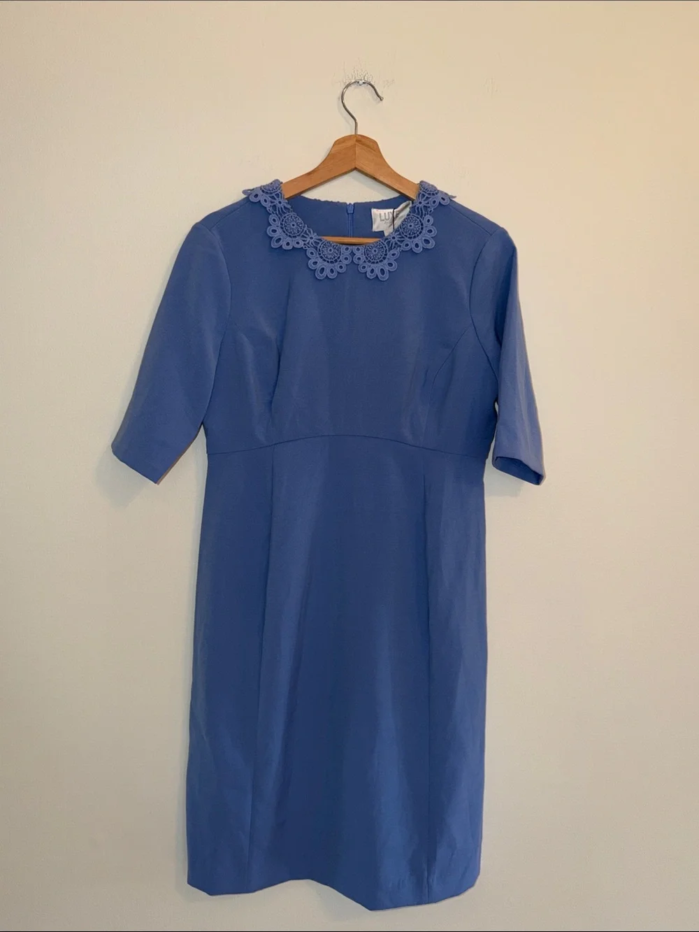 New NWT LUXE by Seraphine Juliet Crochet Collar Maternity Dress Cornflower